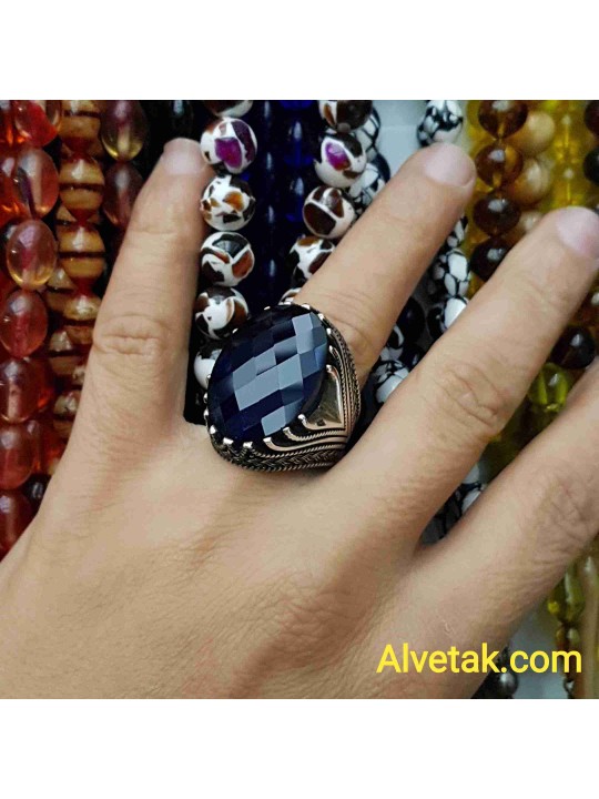 mavi zirkon taşlı 925 ayar gümüş erkek yüzük : 01245