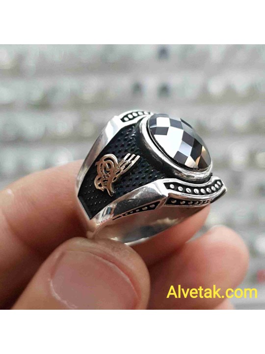 siyah zirkon taşlı 925 ayar gümüş erkek yüzük : 01248