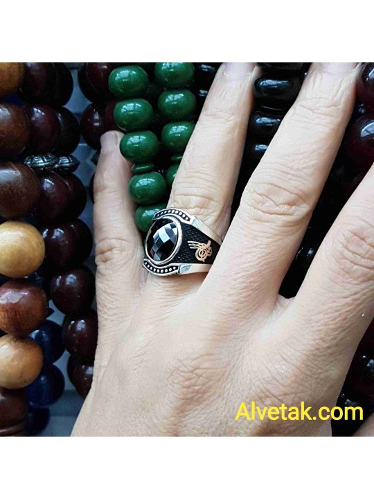 siyah zirkon taşlı 925 ayar gümüş erkek yüzük : 01248