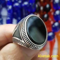 Siyah Oniks Taşlı 925 Ayar Gümüş Erkek Yüzük : 01309