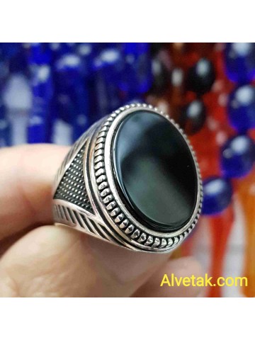 Siyah Oniks Taşlı 925 Ayar Gümüş Erkek Yüzük : 01309