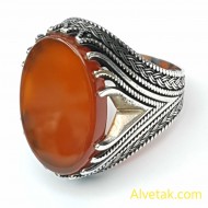 Kırmızı Akik Taşlı 925 Ayar Gümüş Erkek Yüzük : 01325