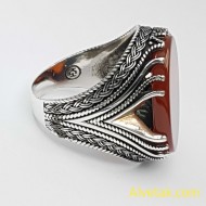 Kırmızı Akik Taşlı 925 Ayar Gümüş Erkek Yüzük : 01325 Kırmızı Akik Taşlı 925 Ayar Gümüş Erkek Yüzük : 01325