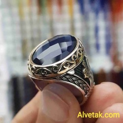 mavi zirkon taşlı 925 ayar gümüş erkek yüzük : 01337