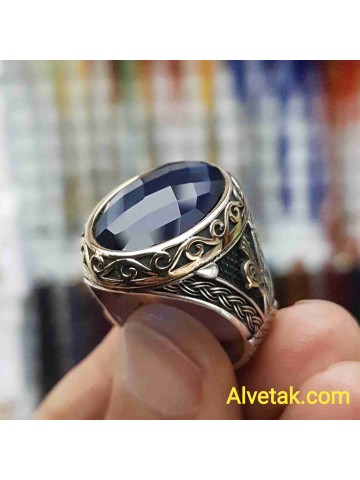 mavi zirkon taşlı 925 ayar gümüş erkek yüzük : 01337