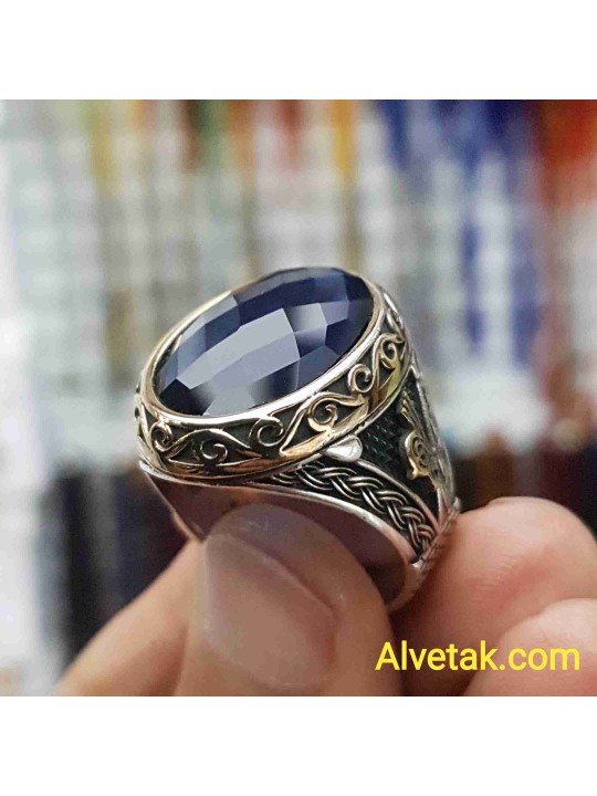 mavi zirkon taşlı 925 ayar gümüş erkek yüzük : 01337