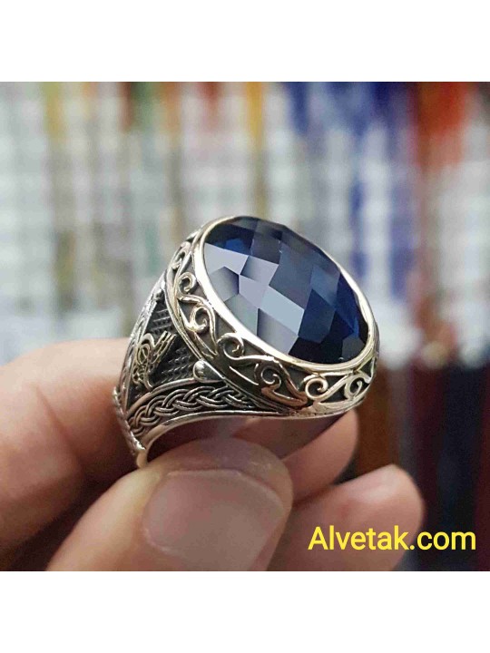 mavi zirkon taşlı 925 ayar gümüş erkek yüzük : 01337