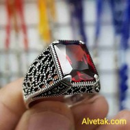 kırmızı zirkon taşlı 925 ayar gümüş erkek yüzük : 01348
