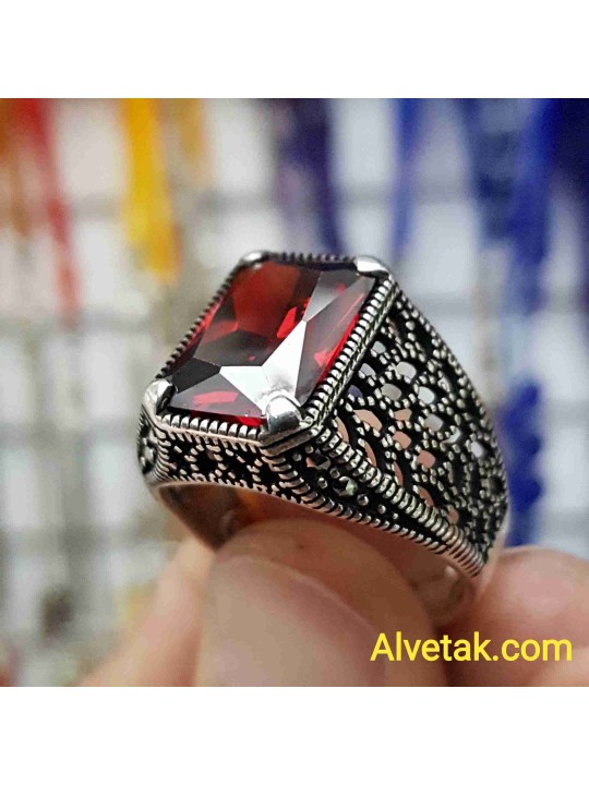kırmızı zirkon taşlı 925 ayar gümüş erkek yüzük : 01348 kırmızı zirkon taşlı 925 ayar gümüş erkek yüzük : 01348