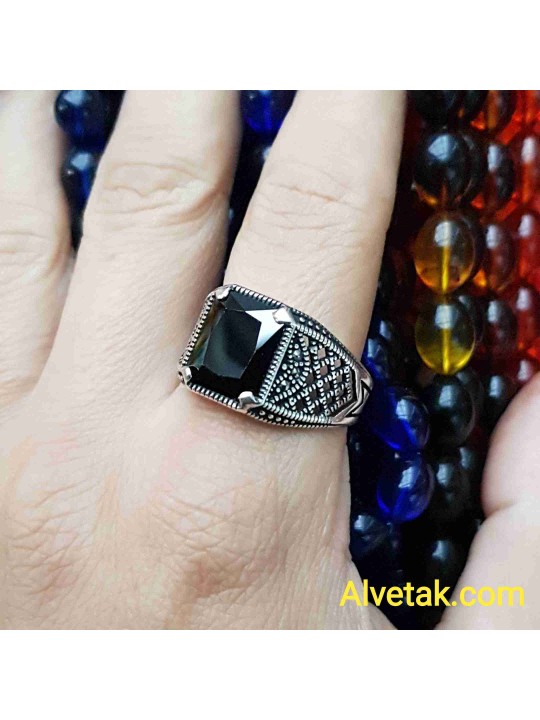 925 Ayar Siyah Oniks Taşlı Gümüş Erkek Yüzük : 01352