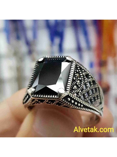 925 Ayar Siyah Oniks Taşlı Gümüş Erkek Yüzük : 01352