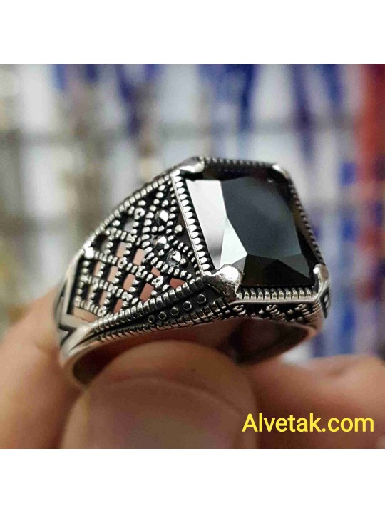 925 Ayar Siyah Oniks Taşlı Gümüş Erkek Yüzük : 01352