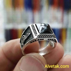 siyah zirkon taşlı 925 ayar gümüş erkek yüzük : 01363