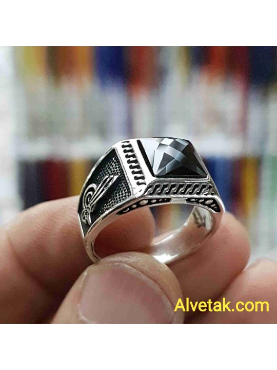 siyah zirkon taşlı 925 ayar gümüş erkek yüzük : 01363
