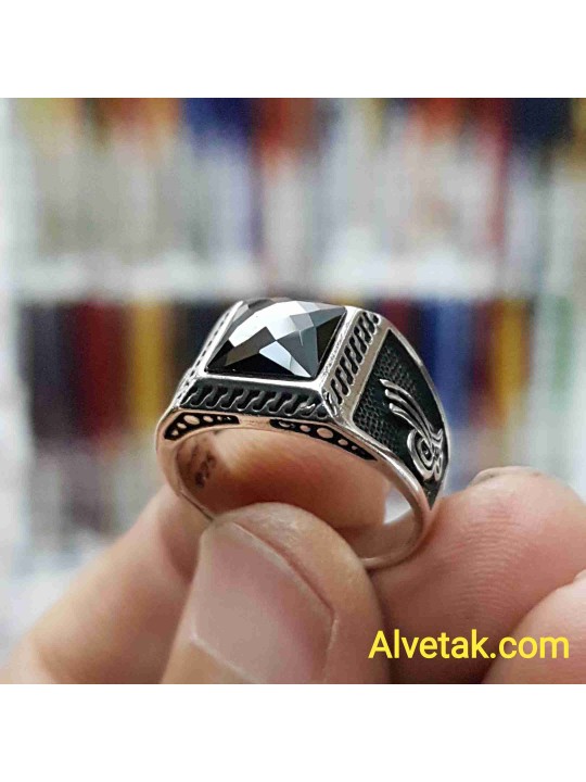 siyah zirkon taşlı 925 ayar gümüş erkek yüzük : 01363