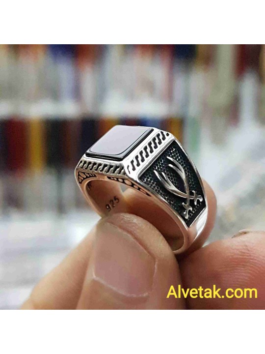 925 Ayar Siyah Oniks Taşlı Gümüş Erkek Yüzük : 01365