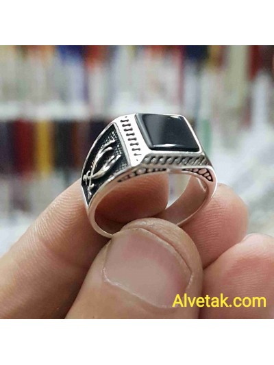 925 Ayar Siyah Oniks Taşlı Gümüş Erkek Yüzük : 01365