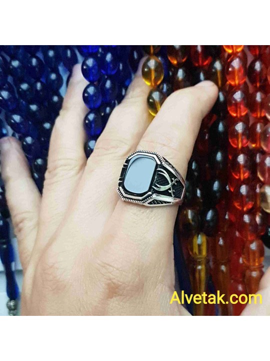 925 Ayar Siyah Oniks Taşlı Gümüş Erkek Yüzük : 01379