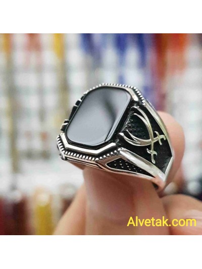 925 Ayar Siyah Oniks Taşlı Gümüş Erkek Yüzük : 01379