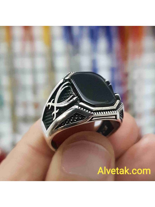 925 Ayar Siyah Oniks Taşlı Gümüş Erkek Yüzük : 01379