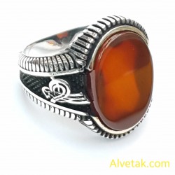 Kırmızı Akik Taşlı 925 Ayar Gümüş Erkek Yüzük : 01382