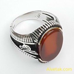 Kırmızı Akik Taşlı 925 Ayar Gümüş Erkek Yüzük : 01382