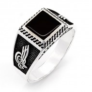 925 Ayar Siyah Oniks Taşlı Gümüş Erkek Yüzük : 01385