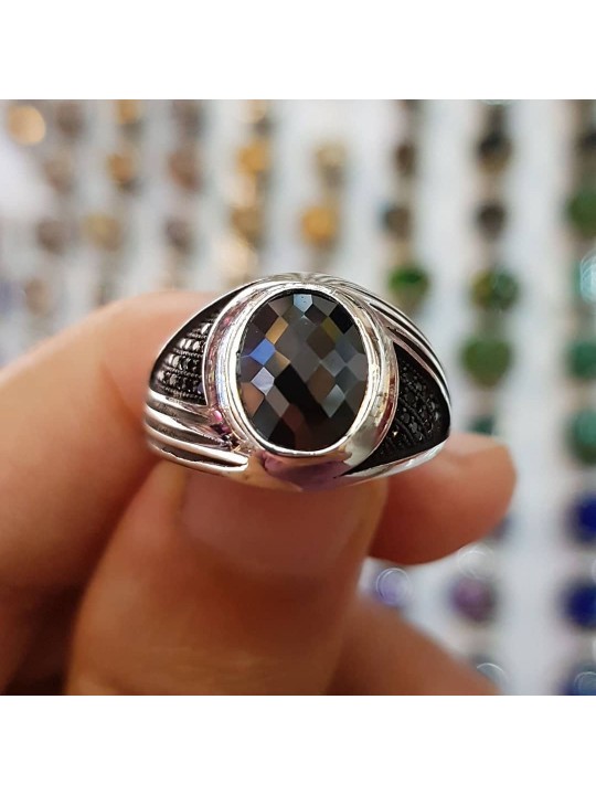 siyah zirkon taşlı 925 ayar gümüş erkek yüzük : 01402