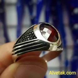 kırmızı zirkon taşlı 925 ayar gümüş erkek yüzük : 01406