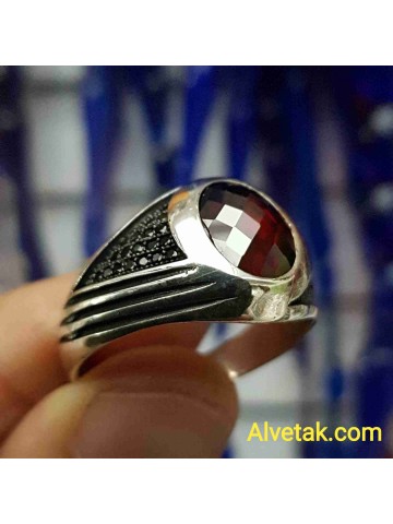kırmızı zirkon taşlı 925 ayar gümüş erkek yüzük : 01406