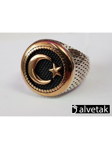 Ay Yıldız 925 Ayar Gümüş Erkek Yüzük : 01418