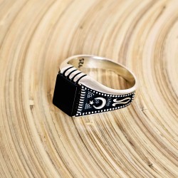 925 Ayar Siyah Oniks Taşlı Gümüş Erkek Yüzük