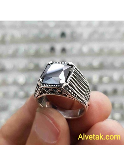 siyah zirkon taşlı 925 ayar gümüş erkek yüzük : 01491