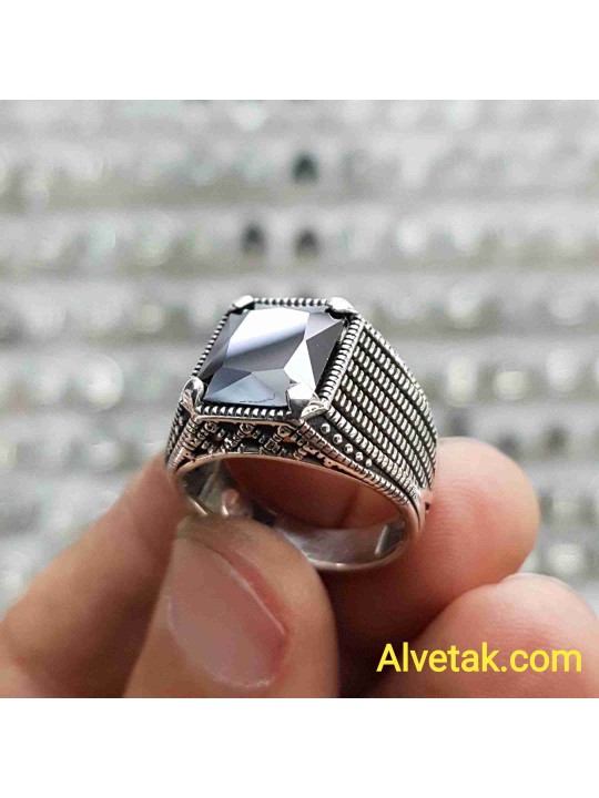 siyah zirkon taşlı 925 ayar gümüş erkek yüzük : 01491