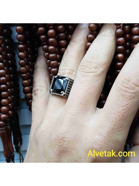 siyah zirkon taşlı 925 ayar gümüş erkek yüzük : 01491