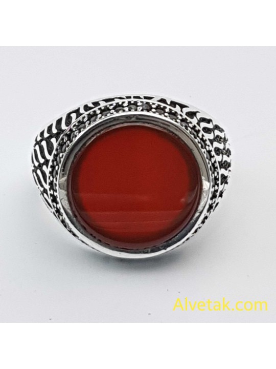 Kırmızı Akik Taşlı 925 Ayar Gümüş Erkek Yüzük : 01559