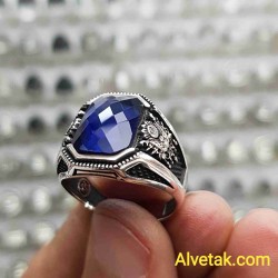mavi zirkon taşlı 925 ayar gümüş erkek yüzük : 01600