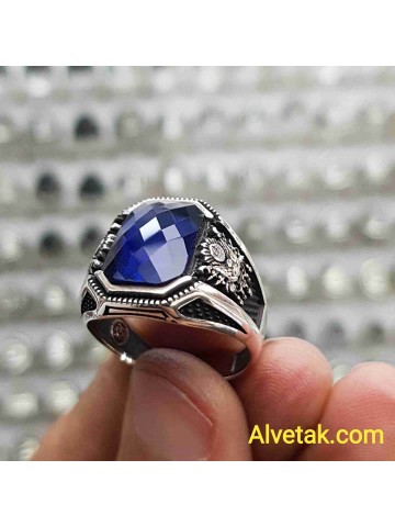 mavi zirkon taşlı 925 ayar gümüş erkek yüzük : 01600