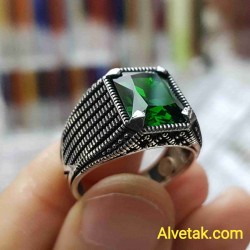 yeşil zirkon taşlı 925 ayar gümüş erkek yüzük : 01601