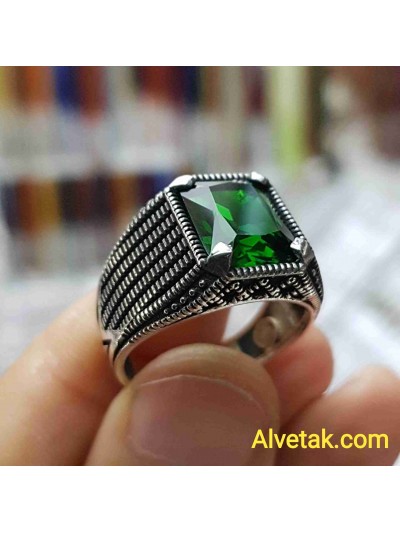 yeşil zirkon taşlı 925 ayar gümüş erkek yüzük : 01601