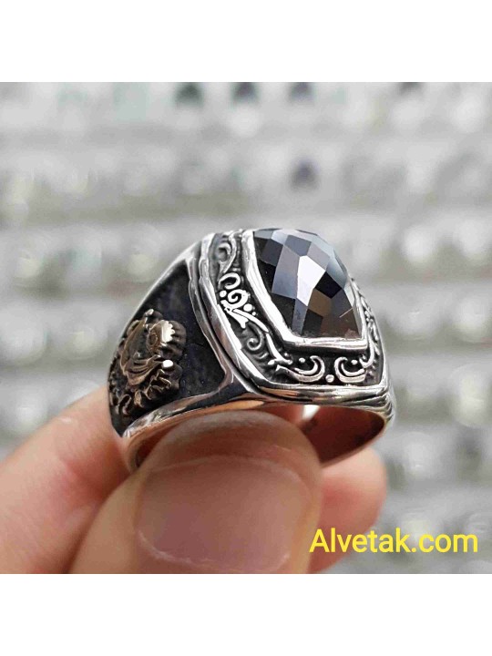siyah zirkon taşlı 925 ayar gümüş erkek yüzük : 01634