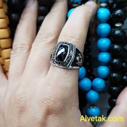 siyah zirkon taşlı 925 ayar gümüş erkek yüzük : 01634