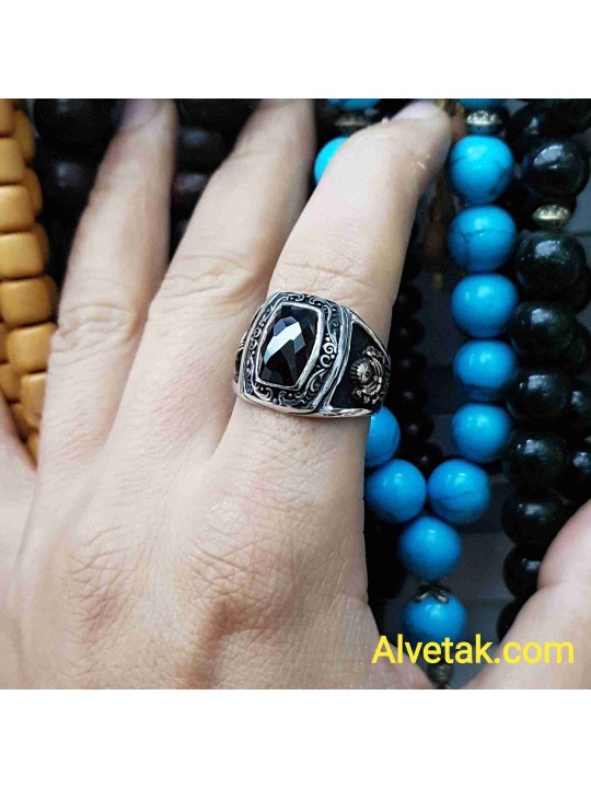 siyah zirkon taşlı 925 ayar gümüş erkek yüzük : 01634