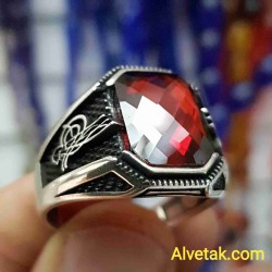 kırmızı zirkon taşlı 925 ayar gümüş erkek yüzük : 01661