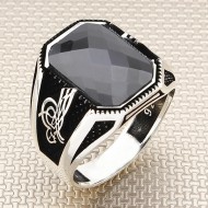 siyah zirkon taşlı 925 ayar gümüş erkek yüzük : 01662