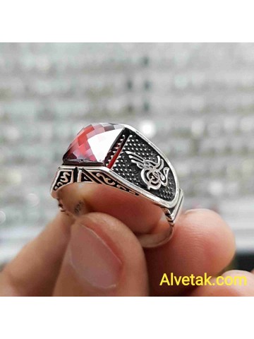 kırmızı zirkon taşlı 925 ayar gümüş erkek yüzük : 01670