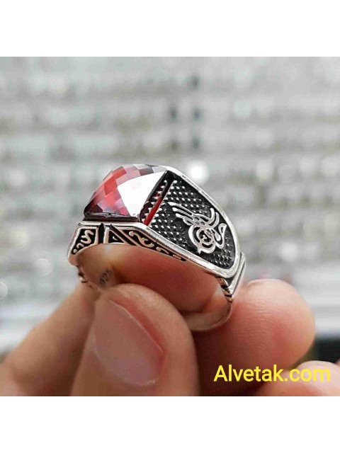kırmızı zirkon taşlı 925 ayar gümüş erkek yüzük : 01670