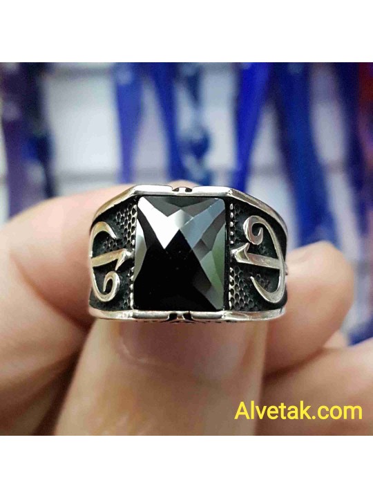 siyah zirkon taşlı 925 ayar gümüş erkek yüzük : 01671