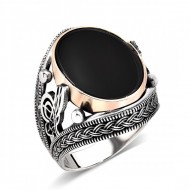 Siyah Oniks Taşlı 925 Ayar Gümüş Erkek Yüzük : 01707 Siyah Oniks Taşlı 925 Ayar Gümüş Erkek Yüzük : 01707
