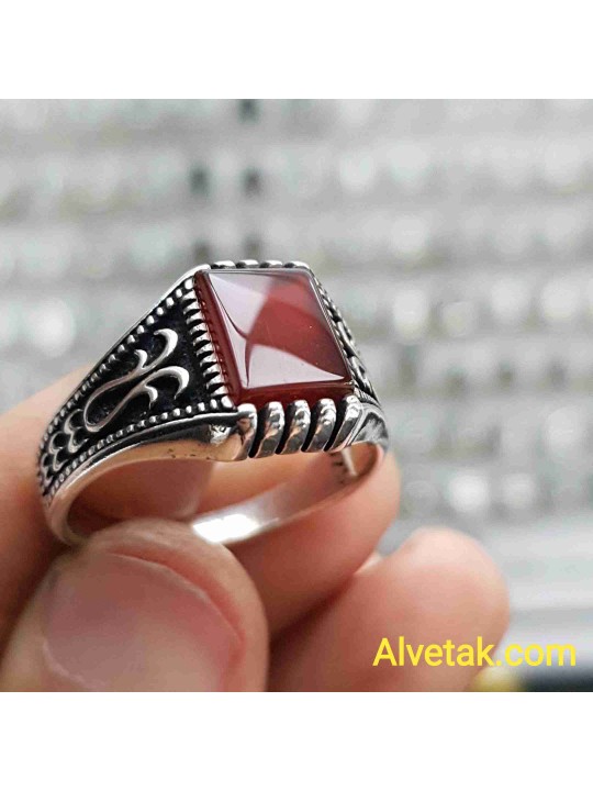 Kırmızı Akik Taşlı 925 Ayar Gümüş Erkek Yüzük : 01715